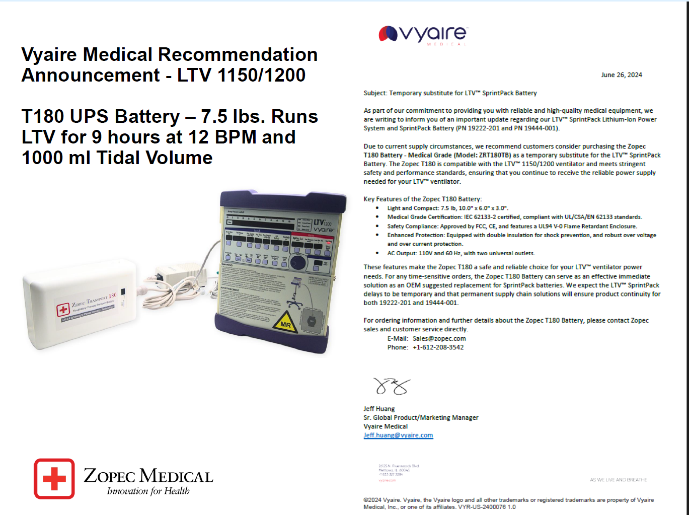 Zopec T180 Battery - Medical Grade